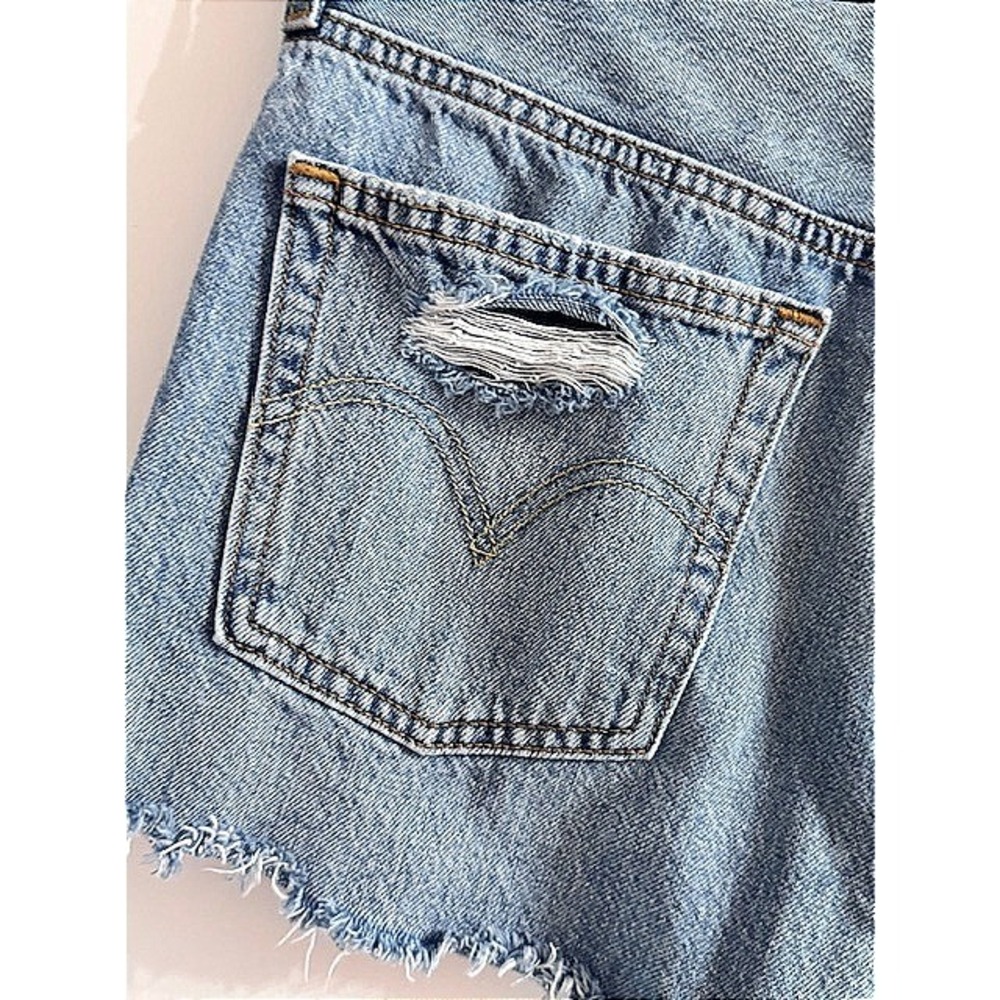 Levi's Light Blue Distressed Denim Jean Shorts 27 - Picture 5 of 10